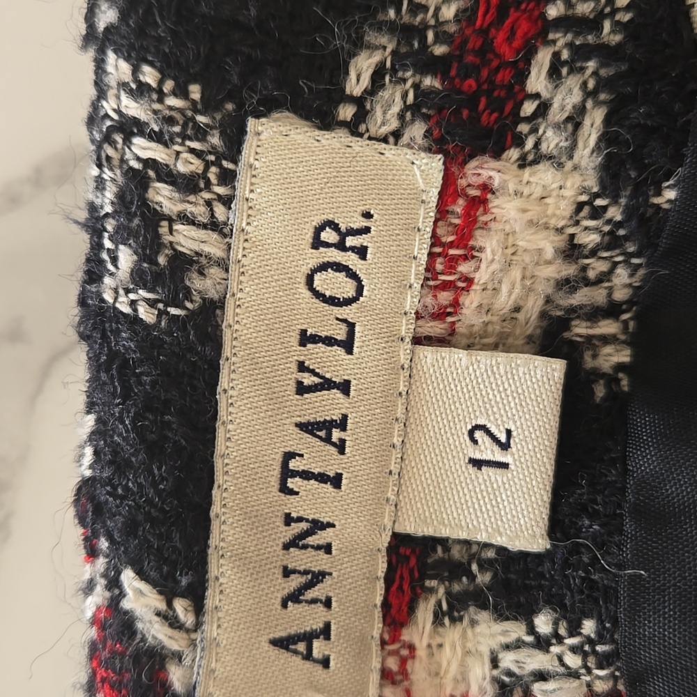 Vintage Ann Taylor Black Red Cream Plaid Wool Skirt 12 Preppy Gameday Academia - Picture 5 of 6